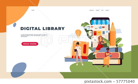 Reading people landing page. Characters with books concept, e-book reading and online studying 57775840