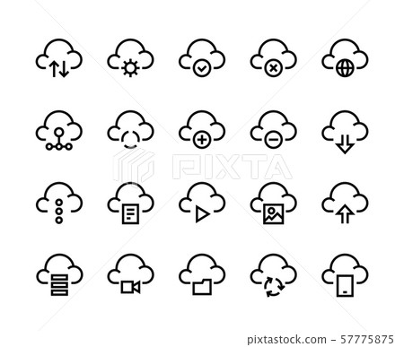 Cloud computing line icons. Internet service platform, network server and cloud data transfer access Cloud computing line icons. Internet service platform, network server and cloud data transfer access 57775875