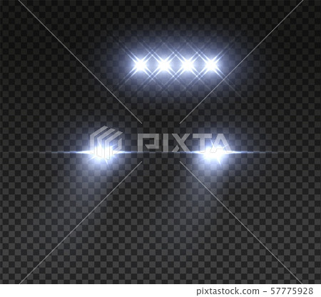 Realistic offroad car headlights. Night road led car light. Vector light effect on transparent 57775928