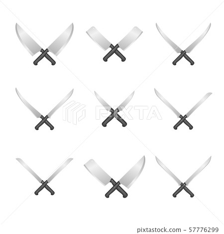 Realistic Detailed 3d Butcher Meat Knives Cross Set. Vector 57776299