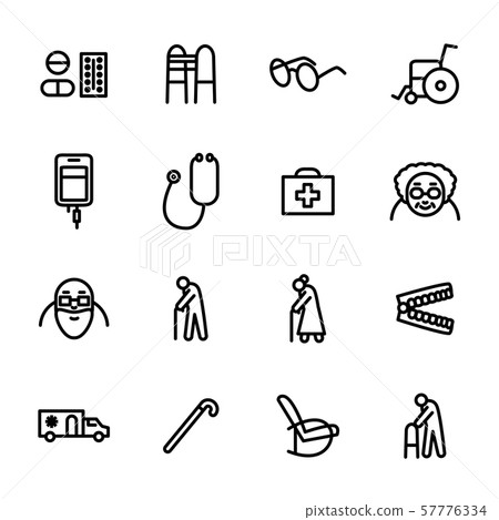 Old People Medicine Sign Black Thin Line Icon Set. Vector 57776334