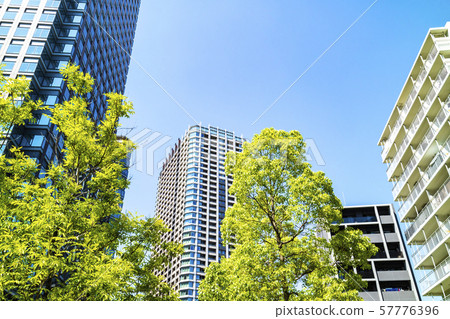 Urban landscape with green and tower apartment