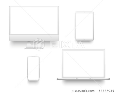 White desktop computer display screen smartphone tablet portable notebook or laptop. Mockup White desktop computer display screen smartphone tablet portable notebook or laptop. Mockup 57777935