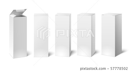 High white cardboard box mockup. Set of cosmetic or medical packaging, paper boxes. Vector 57778502