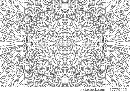 Black and white art with linear floral pattern Black and white art with linear floral pattern 57779425