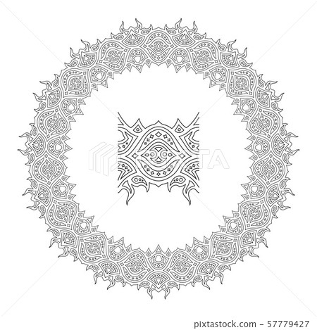 Round black and white pattern with paint brush Round black and white pattern with paint brush 57779427