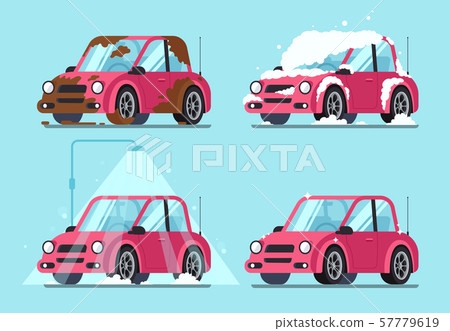 Washing dirty car. Steps of cleaning cars from muddy and dirt covered to clean and shiny vector Washing dirty car. Steps of cleaning cars from muddy and dirt covered to clean and shiny vector 57779619