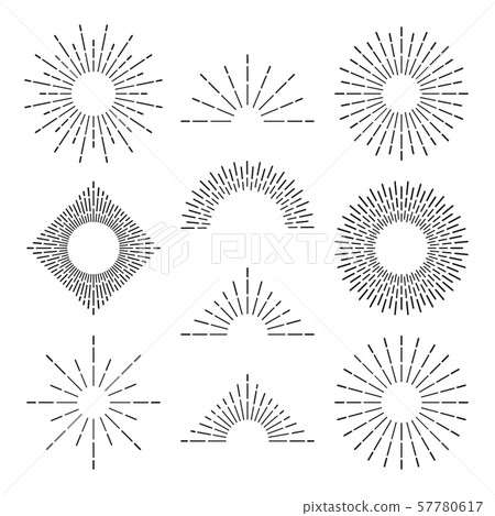 Retro sunburst rays. Radiant sunset or sunrise burst light lines. Abstract hand drawn sunsets vector 57780617