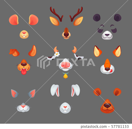 Animals for phone app. Funny animal filter masks with ears and noses. Vector set Animals for phone app. Funny animal filter masks with ears and noses. Vector set 57781133