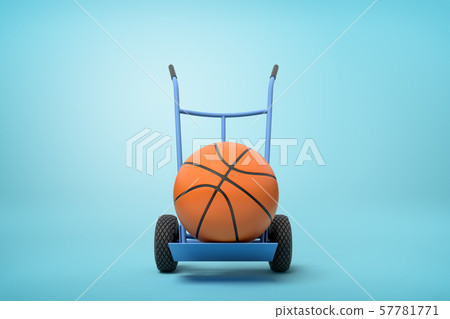 3d rendering of orange basketball ball on a hand truck on blue background 3d rendering of orange basketball ball on a hand truck on blue background 57781771