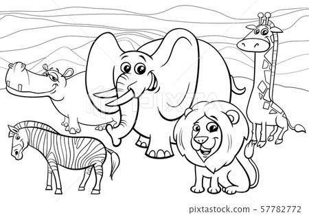 Download African Animals Cartoon Coloring Book Stock Illustration 57782772 Pixta