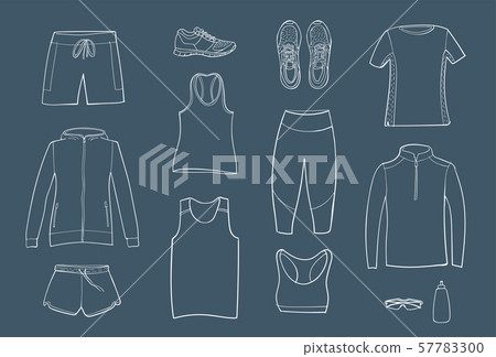 Running clothes set of hand drawn illustrations. Running clothes set of hand drawn illustrations. 57783300