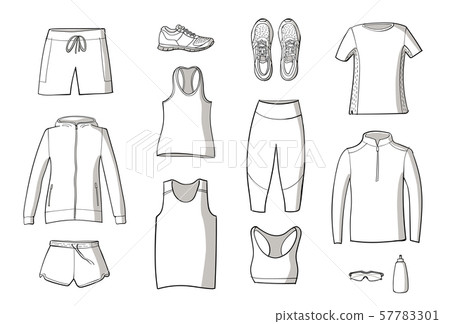 Running clothes set of hand drawn illustrations. Running clothes set of hand drawn illustrations. 57783301