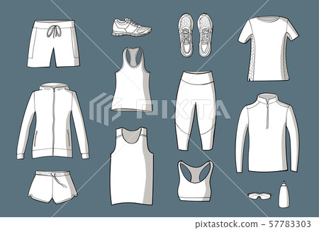 Running clothes set of hand drawn illustrations. Running clothes set of hand drawn illustrations. 57783303