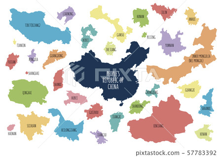 Colorful map of China with separa 57783392