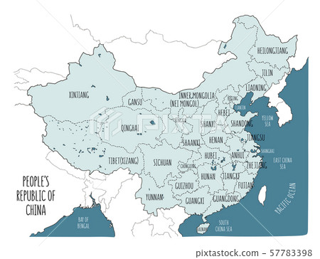 Blue vector map of the People's Republic of China. Blue vector map of the People's Republic of China. 57783398