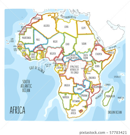 Colorful hand drawn political map of Africa. Colorful hand drawn political map of Africa. 57783421