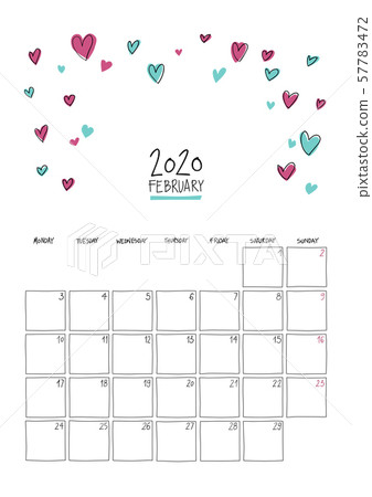 February 2020 doodle wall calendar. February 2020 doodle wall calendar. 57783472