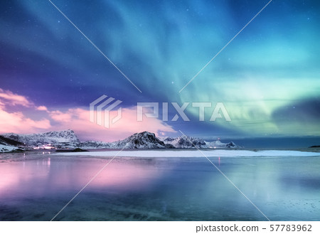 Aurora borealis on the Lofoten islands, Norway. 57783962