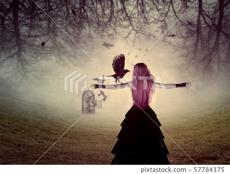Woman with a crow Woman with a crow 57784375
