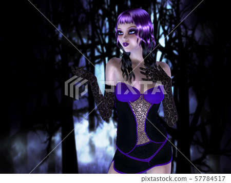 Girl in forest at night Girl in forest at night 57784517