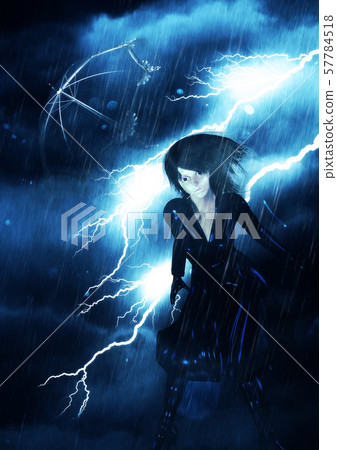 Girl and umbrella in storm Girl and umbrella in storm 57784518