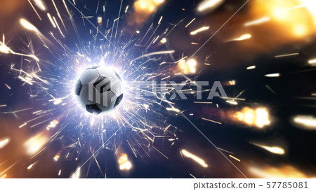 Soccer. Soccer ball. Soccer background with fire sparks in action 57785081