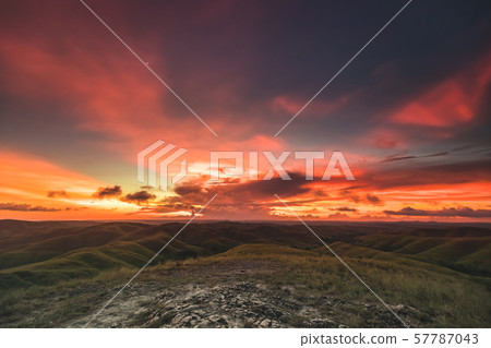 beautiful sunset over climb sumba island indonesia beautiful sunset over climb sumba island indonesia 57787043
