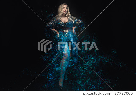 Full length plus size model. Blue lights effect. 57787069