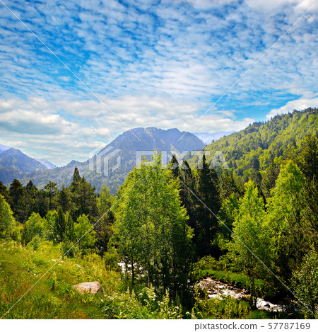 Beautiful mountain and river. The concept is Beautiful mountain and river. The concept is 57787169