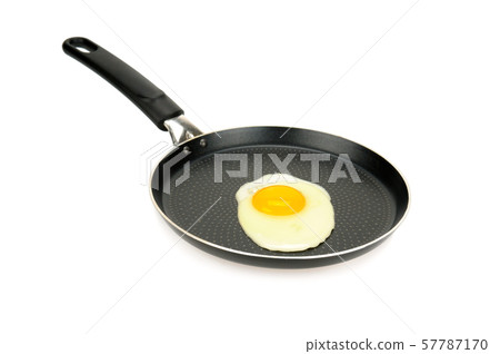 Fried eggs in pan isolated on white background. Fried eggs in pan isolated on white background. 57787170