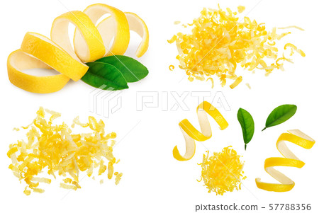Set or collection lemon peel with leaf isolated on white background 57788356