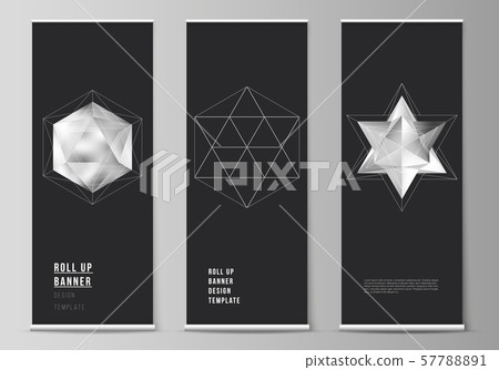 The vector layout of roll up banner stands, vertical flyers, flags design business templates. 3d The vector layout of roll up banner stands, vertical flyers, flags design business templates. 3d 57788891
