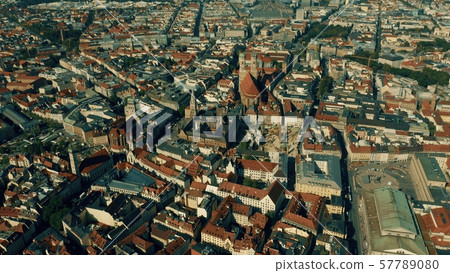 Aerial view of Munich involving famous Marienplatz square with Neues Rathaus building and 57789080