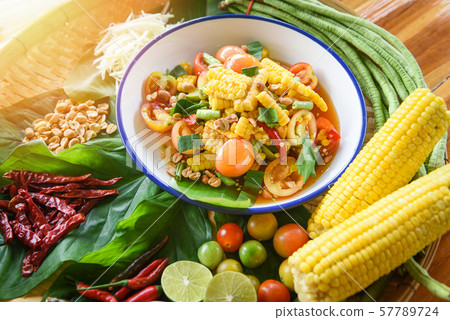 salad corn spicy with fresh vegetables herbs and 57789724