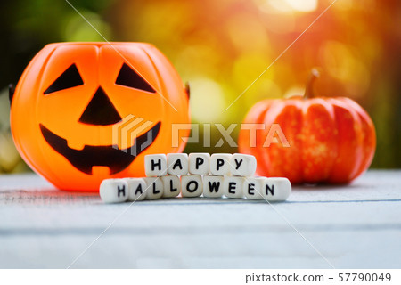 Halloween background with word blocks happy 57790049