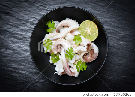 squid salad bowl with lime herbs and spices on squid salad bowl with lime herbs and spices on 57790263