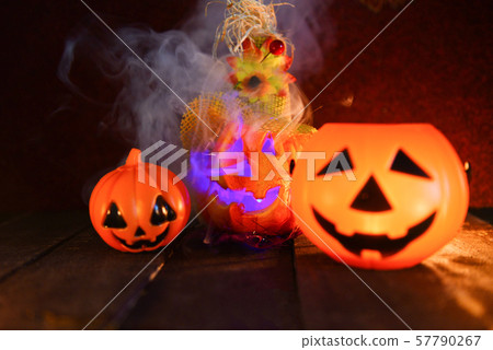 Halloween pumpkin lantern candle light on wooden Halloween pumpkin lantern candle light on wooden 57790267