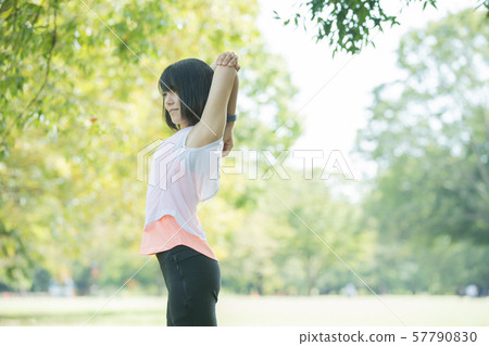 Women exercising in the park Women exercising in the park 57790830