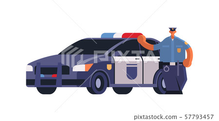 male police officer standing near patrol car policeman in uniform security authority justice law male police officer standing near patrol car policeman in uniform security authority justice law 57793457