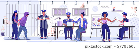 policewoman holding arrested prisoner officers team working at police department security authority 57793603