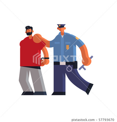 male police officer arrested criminal policeman in uniform holding caught suspect thief security male police officer arrested criminal policeman in uniform holding caught suspect thief security 57793670