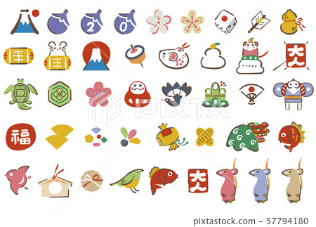 New Year's card material set of illustrations that can be used on New Year's cards New Year's card material set of illustrations that can be used on New Year's cards 57794180