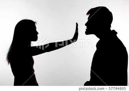 Man abusing woman, silhouette on a white background. Stop sexual assault Man abusing woman, silhouette on a white background. Stop sexual assault 57794805
