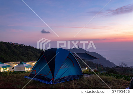 Tent and background sky and mountain views In the morning. 57795466