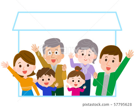 Raise your hands Family three generations House Illustration 57795628