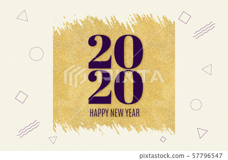 Happy new year 2020 word on gold circle glitter on 57796547