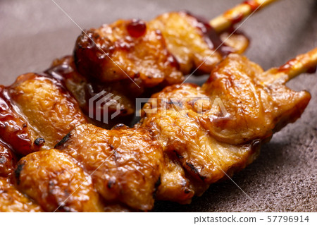 Yakitori and Bonjiri skewers (Tareyaki) up. Yakitori and Bonjiri skewers (Tareyaki) up. 57796914
