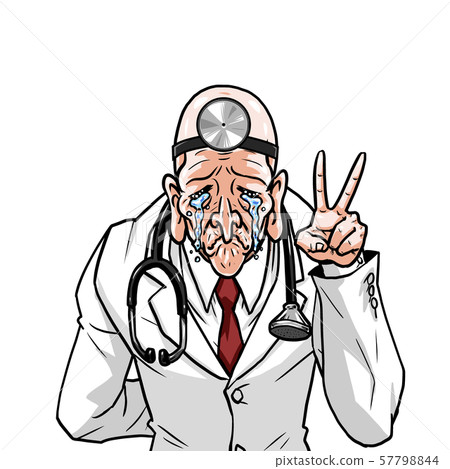 White coat doctor left choke piece right behind old man teacher doctor emotions expression 57798844