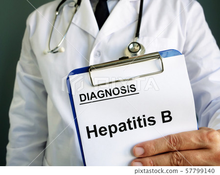 Hepatitis B diagnosis in the hands of a doctor. 57799140